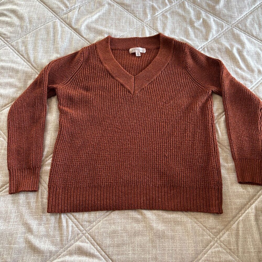 Philosophy Republic Clothing: Women's Orange Ribbed Pullover Sweater Size M